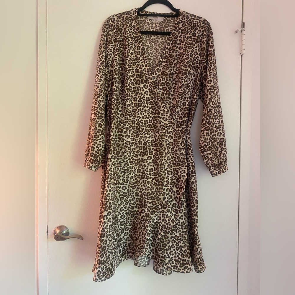 LOFT Plus Leopard Print Blouse in Brown and Cream